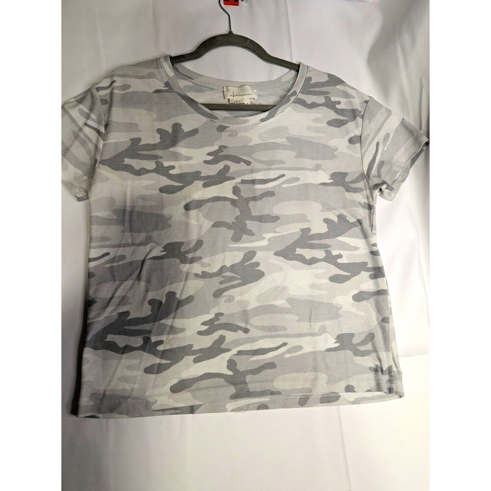 Anthropologie Women’s S Gray/White Camouflage Crew Neck Short Sleeve T-Shirt